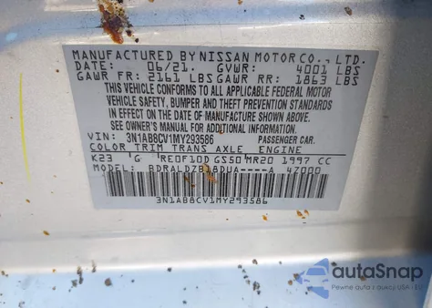 2021 Nissan Sentra Sv Xtronic Cvt z USA, uszkodzony, nr VIN 3N1AB8CV1MY293586